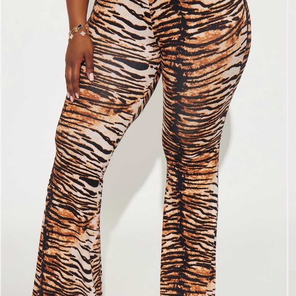Tiger-Print Flared Pants - Brown/Black